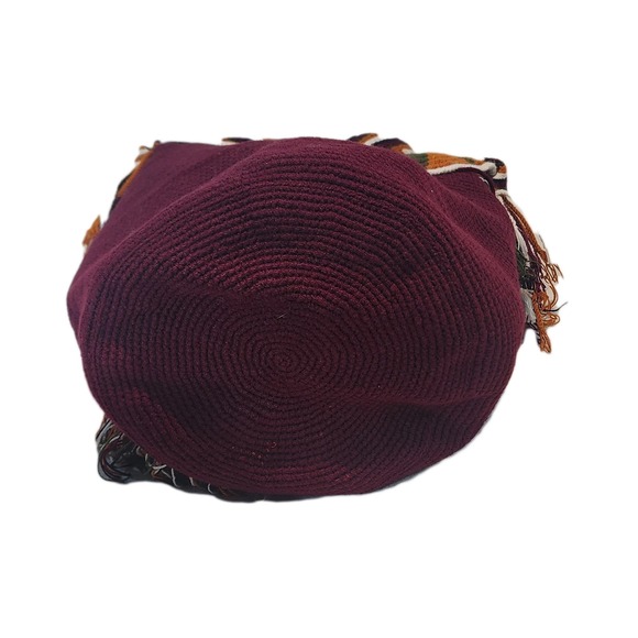NWT Wuitusu Kaia Large Handmade Crochet Wayuu Bag with Lid Burgundy Maroon